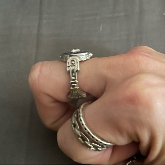 New Unisex Stamped S925 Sterling Silver Sapphire Handmade Star Wars R2D2 Ring - Picture 6 of 9